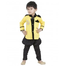 Jbn Creation Yellow Indo Western With Black Biker Jacket Design And Jodhpuri Breeches